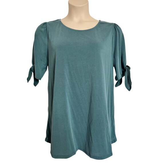 Green Envelope Soft Stretchy Round Neck Size 1X Tie Short Sleeve NWT - Picture 1 of 7